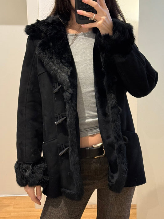 Genuine Fur & Faux Shearling Black Jacket M