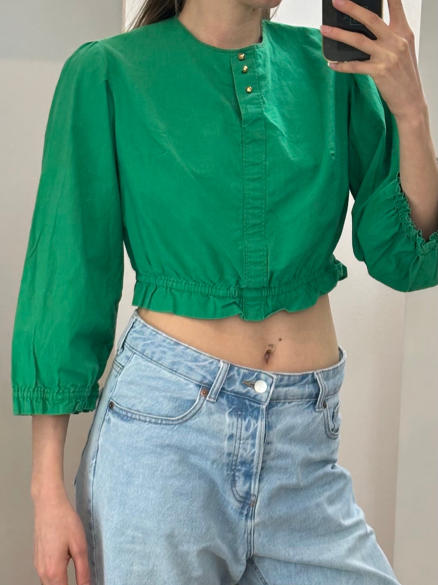 Vintage Green Cotton Blouse S