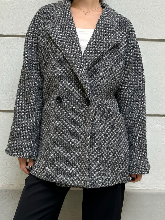 Vintage Wool Blend Black/Gray/Tweed Style Coat M