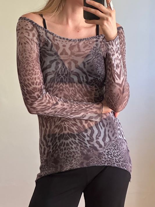 Vintage Cheetah Print Mesh Top S