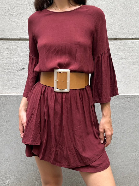 Just Female 100% Viscose Burgundy Red Slit Back Flowy Dress S