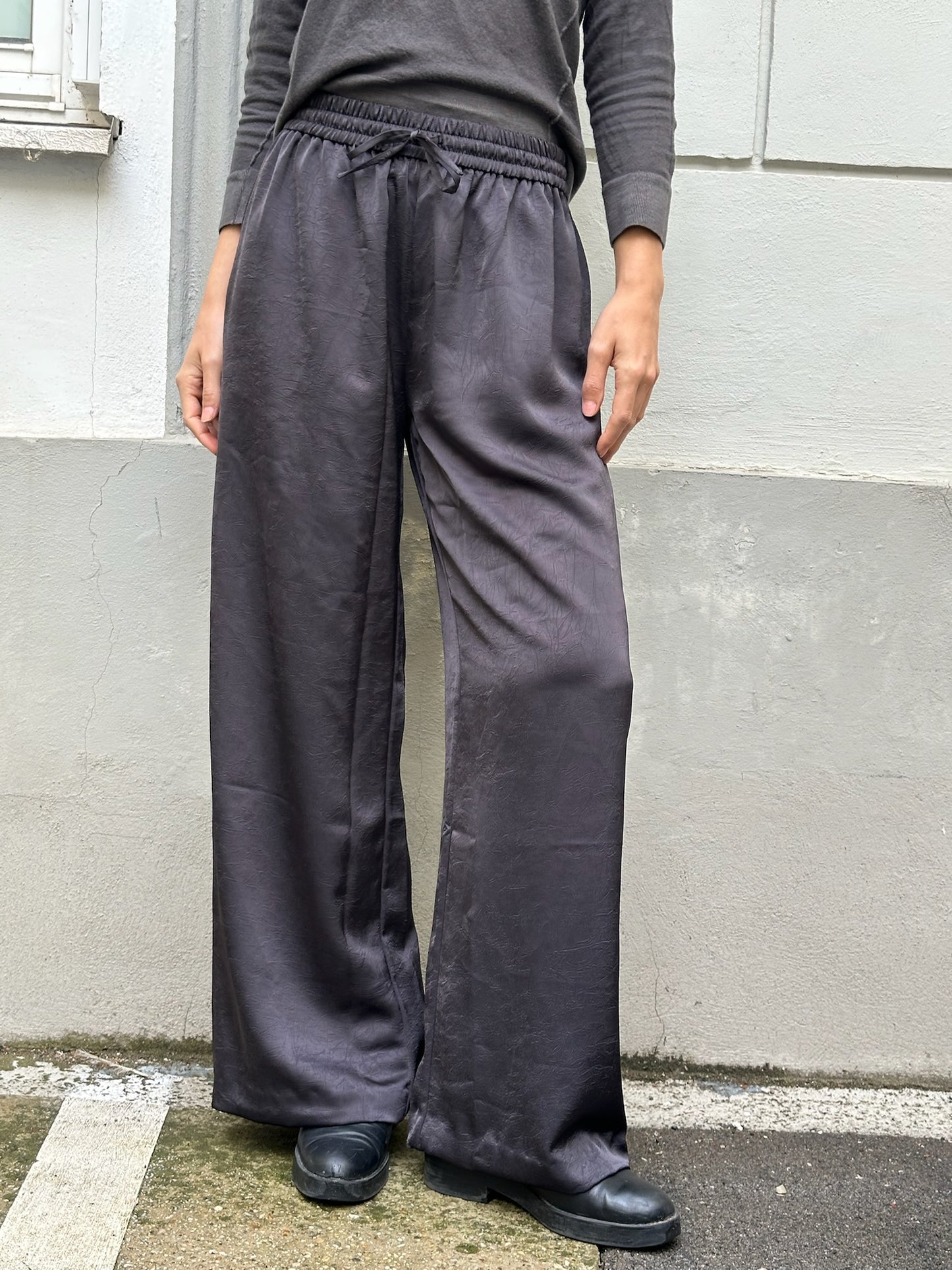 Dark Gray Satin Wide Leg Trousers S EU 36
