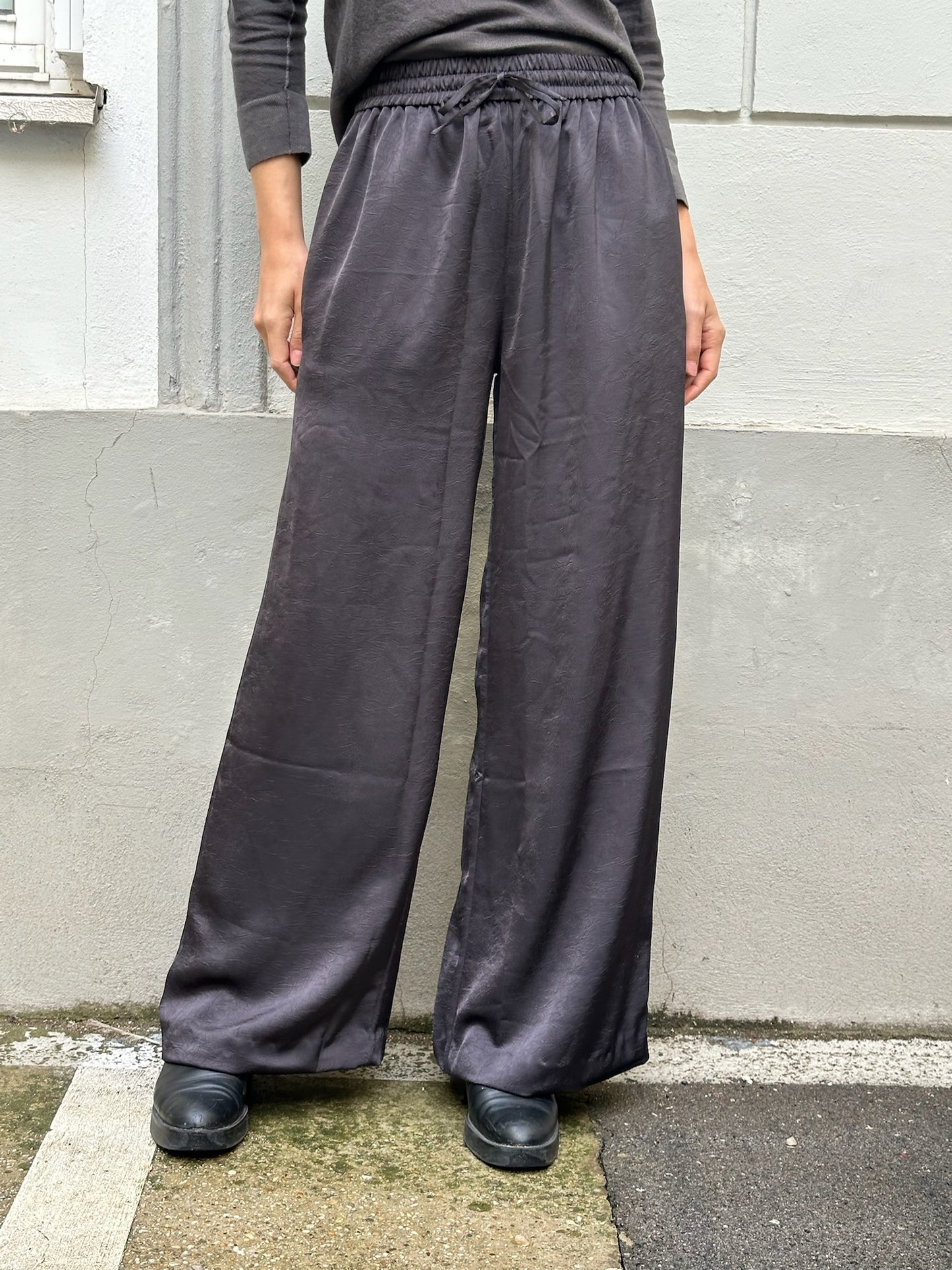 Dark Gray Satin Wide Leg Trousers S EU 36