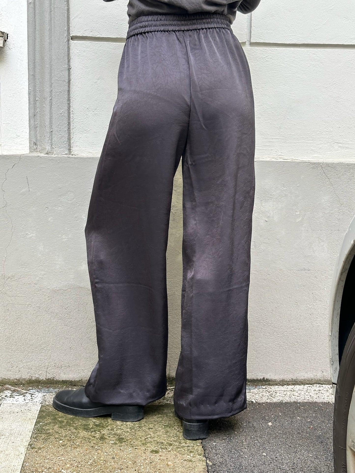 Dark Gray Satin Wide Leg Trousers S EU 36