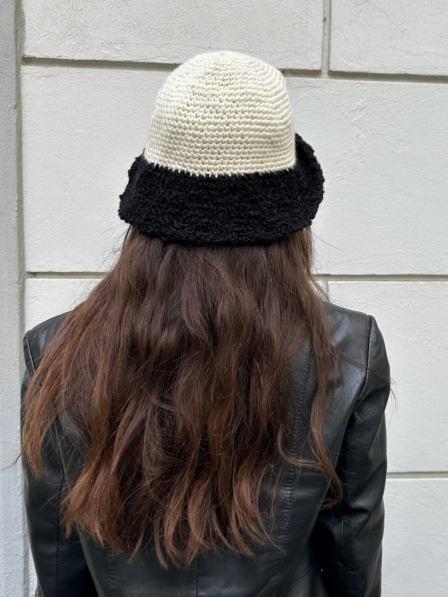Vintage Crochet Handmade Black & White Hat