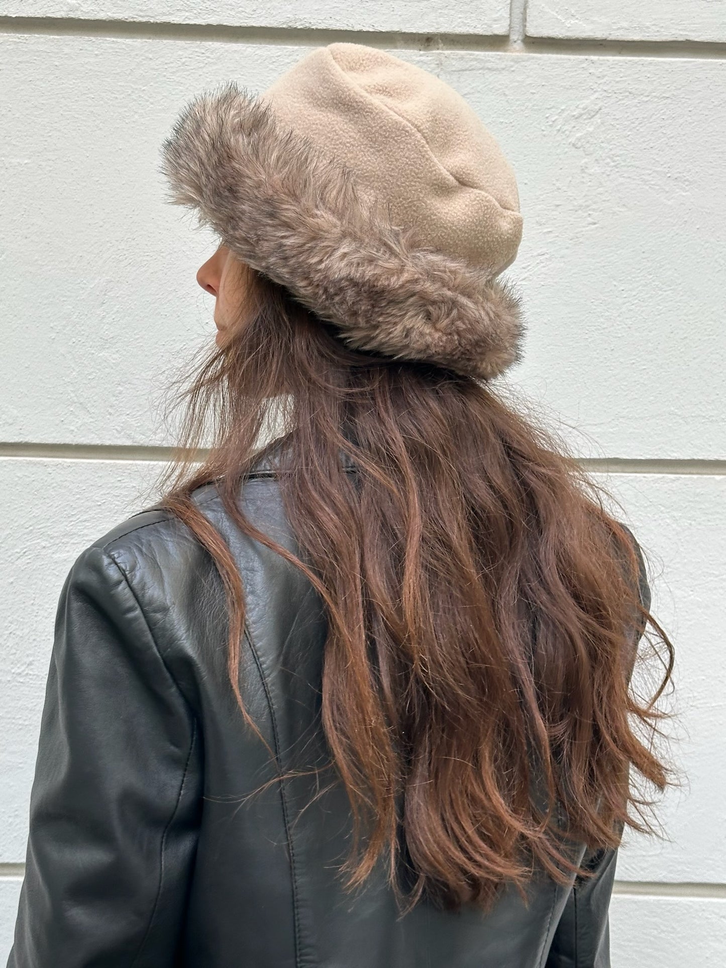 Vintage Faux Fur Trim Beige Hat
