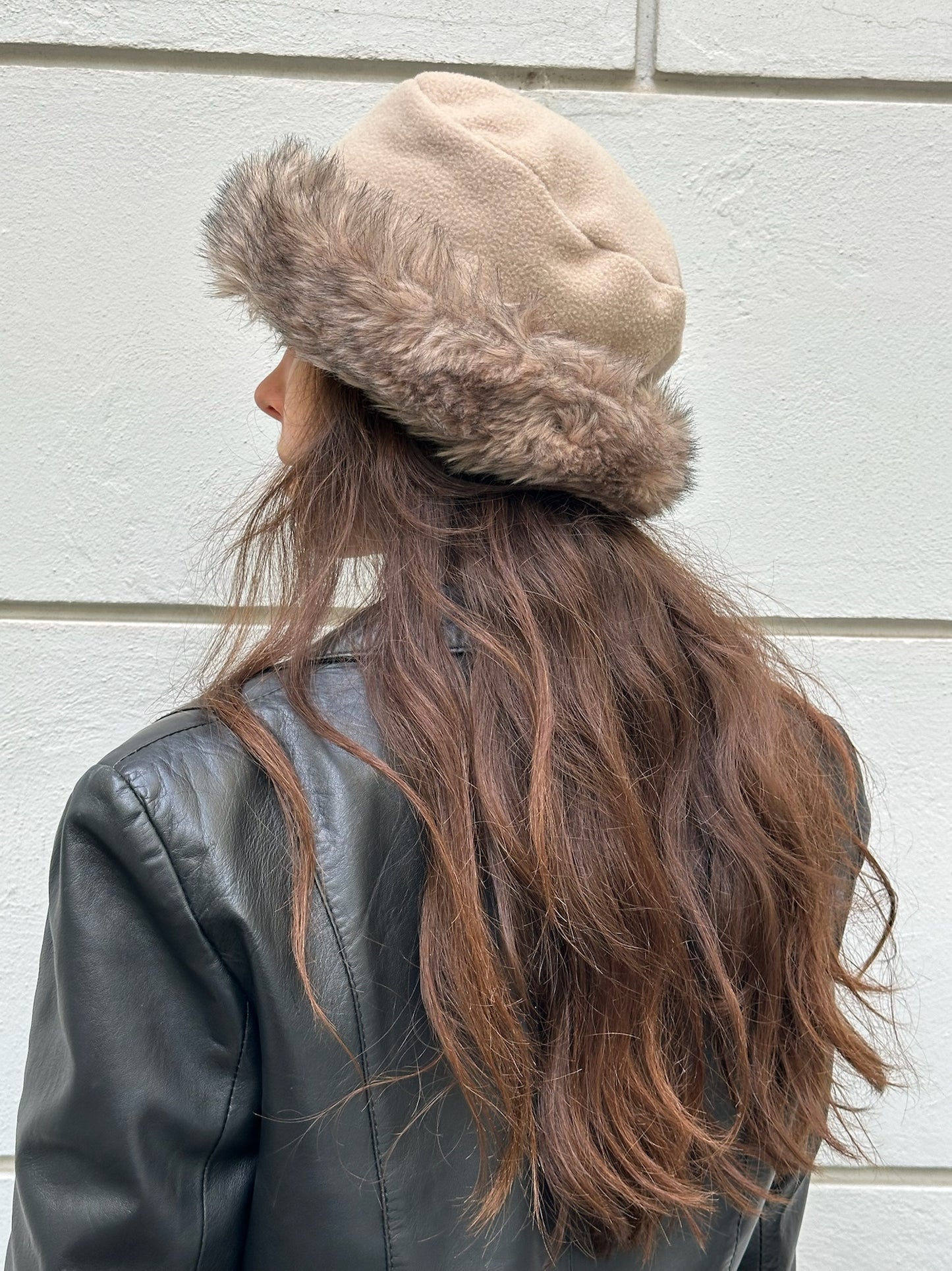 Vintage Faux Fur Trim Beige Hat