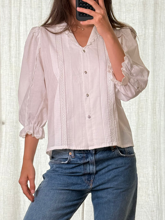 Vintage Traditional Austrian Trachten Embroidered Puff Sleeve Blouse M