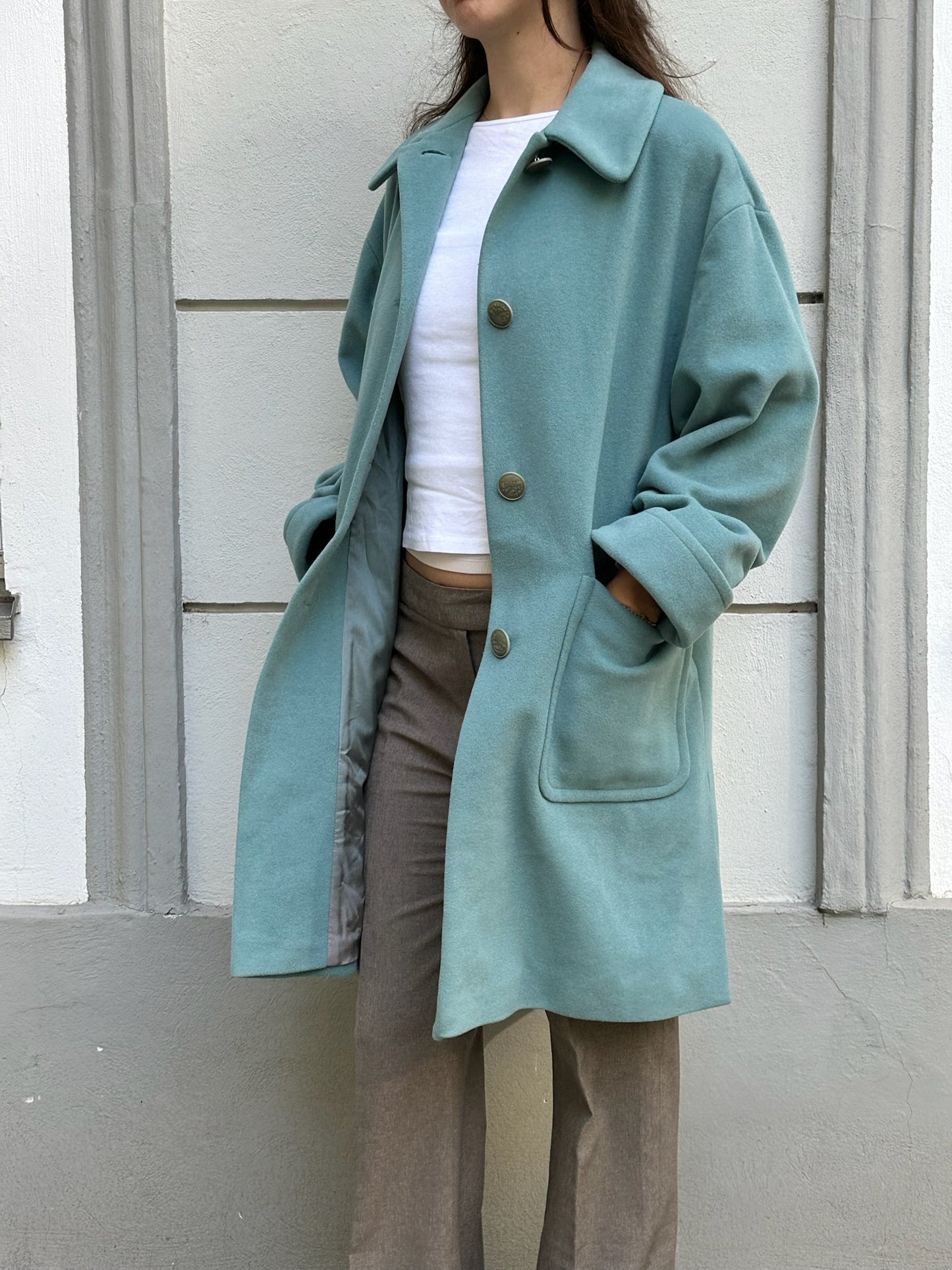 Vintage Wool/Angora/Cashmere Turquoise Coat M