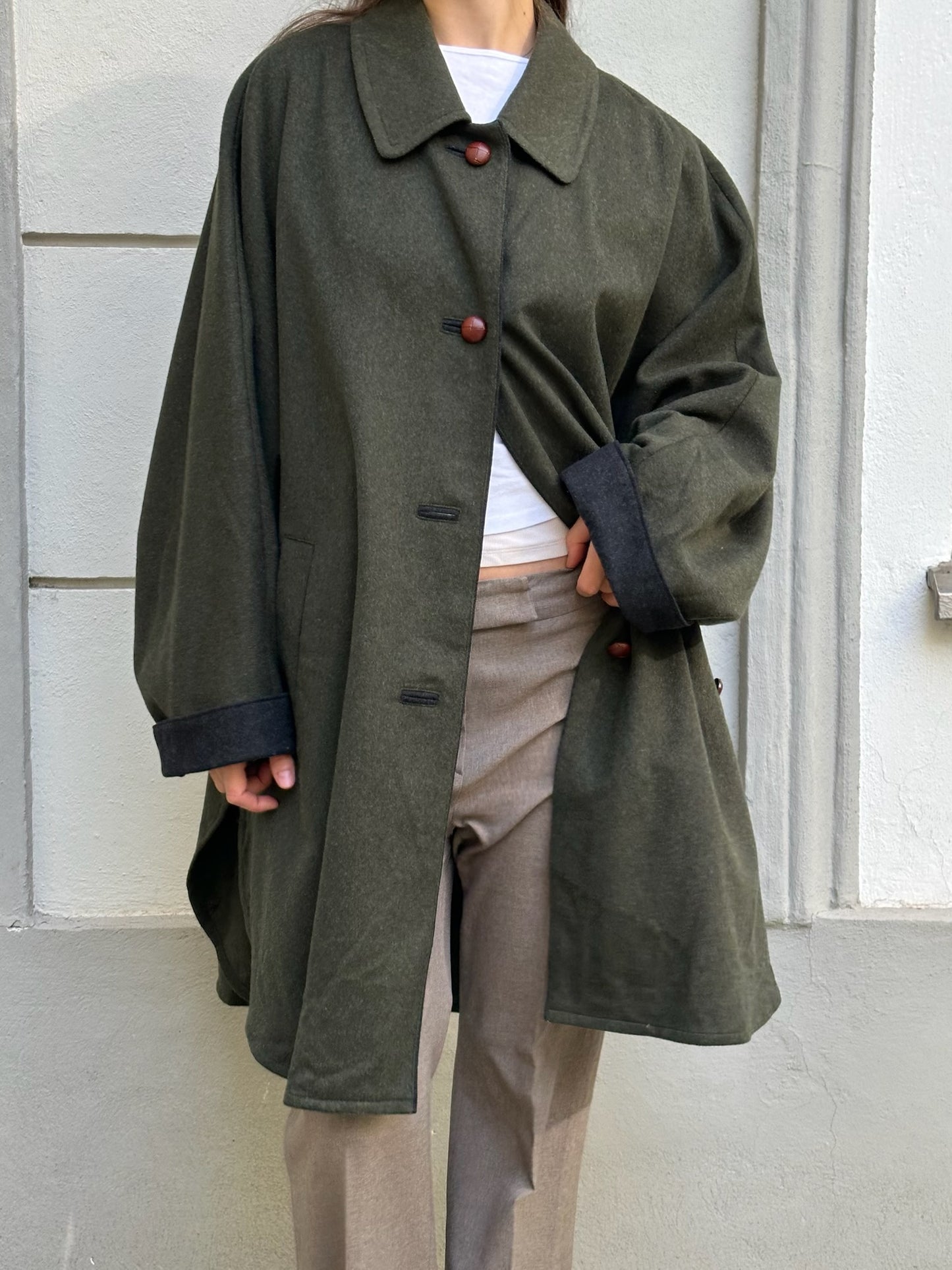 Steinbock Tyrol Wool Blend Dark Forest Green Bat Sleeve Coat L