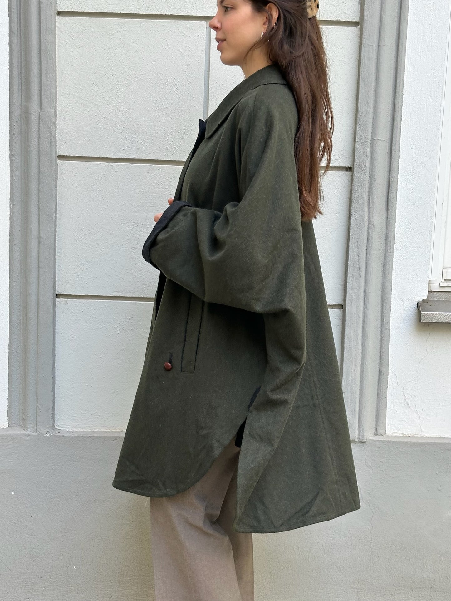 Steinbock Tyrol Wool Blend Dark Forest Green Bat Sleeve Coat L