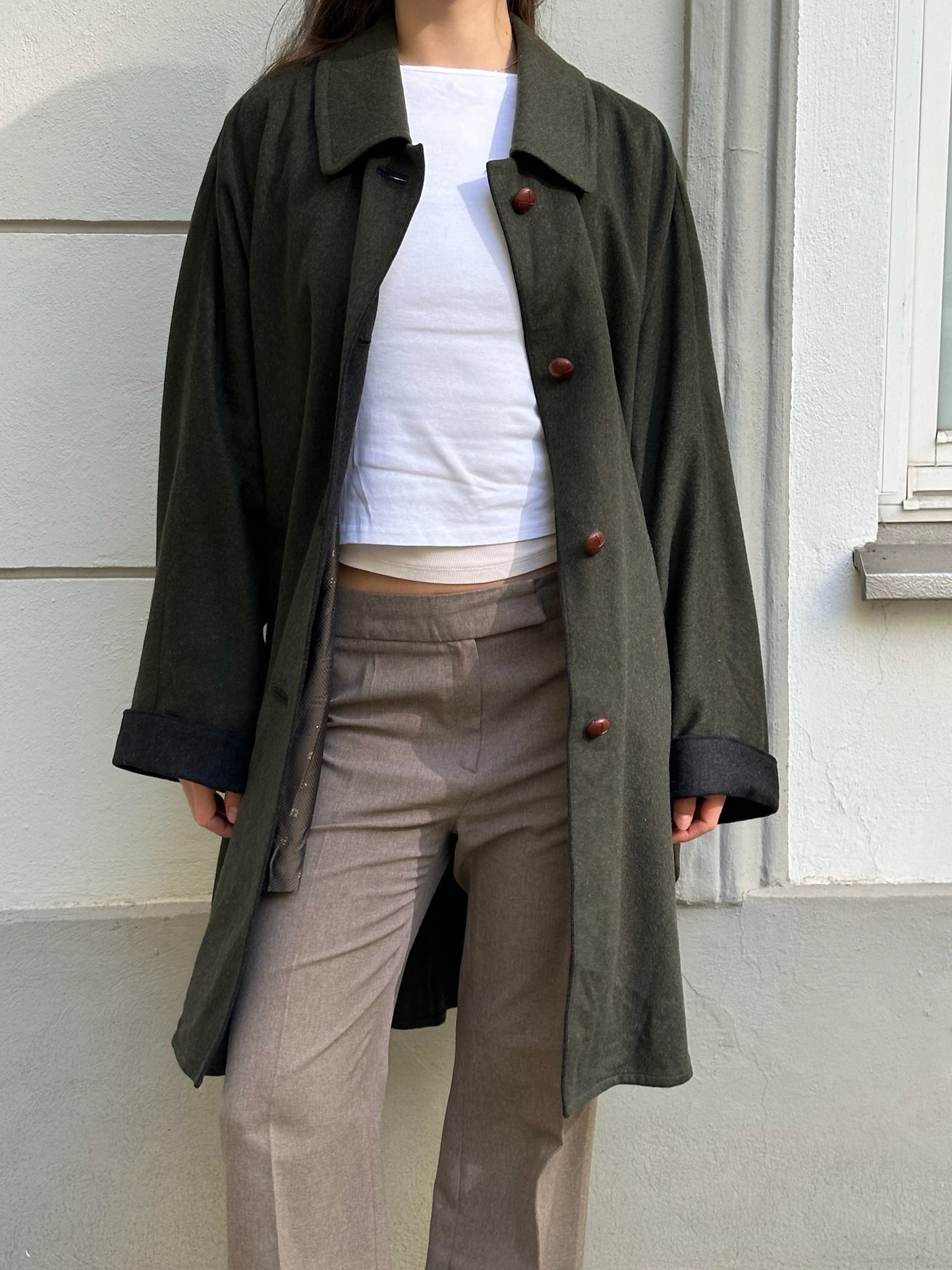 Steinbock Tyrol Wool Blend Dark Forest Green Bat Sleeve Coat L
