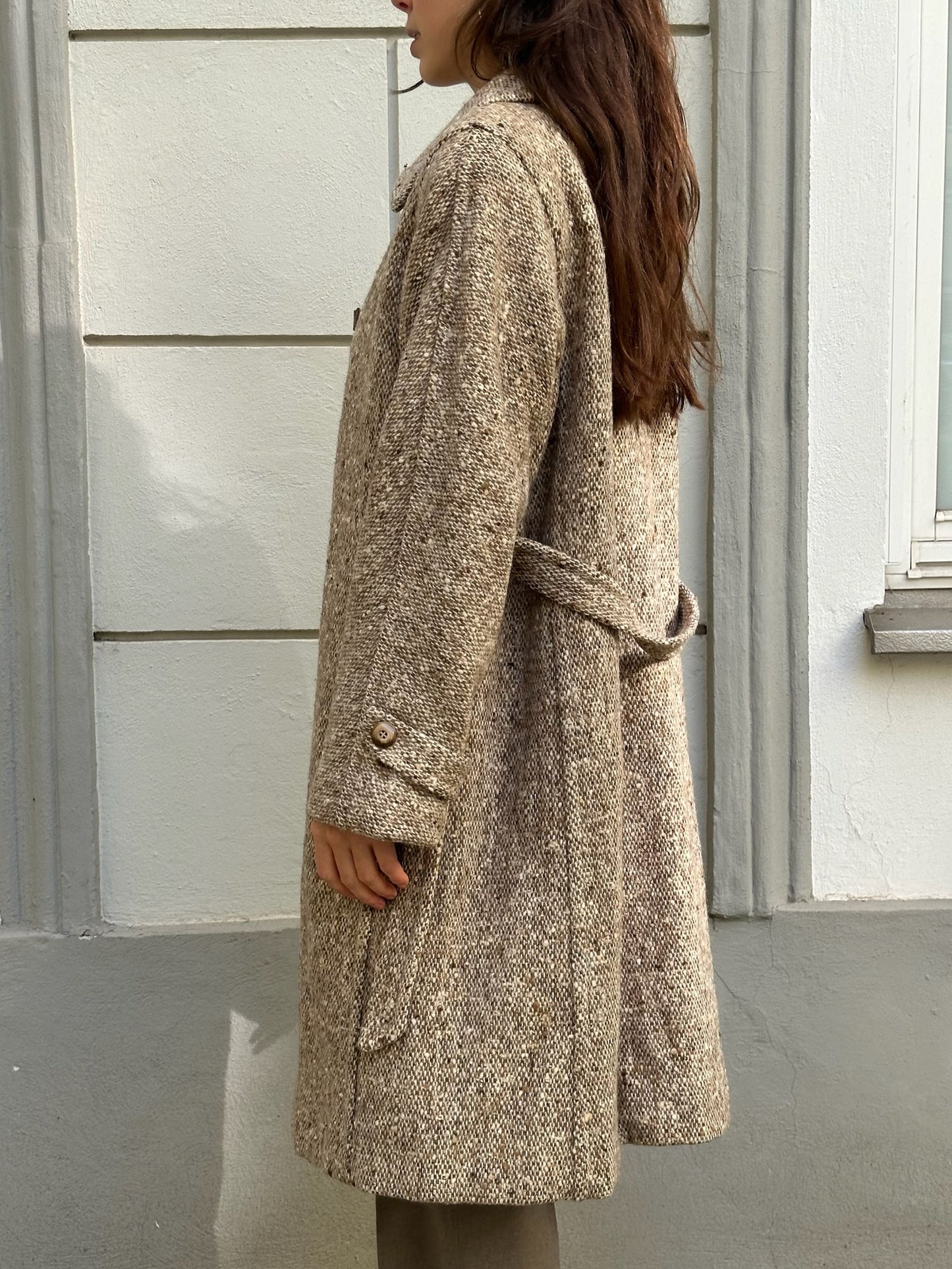 Vintage 100% Wool Light Brown/Beige Belted Coat M