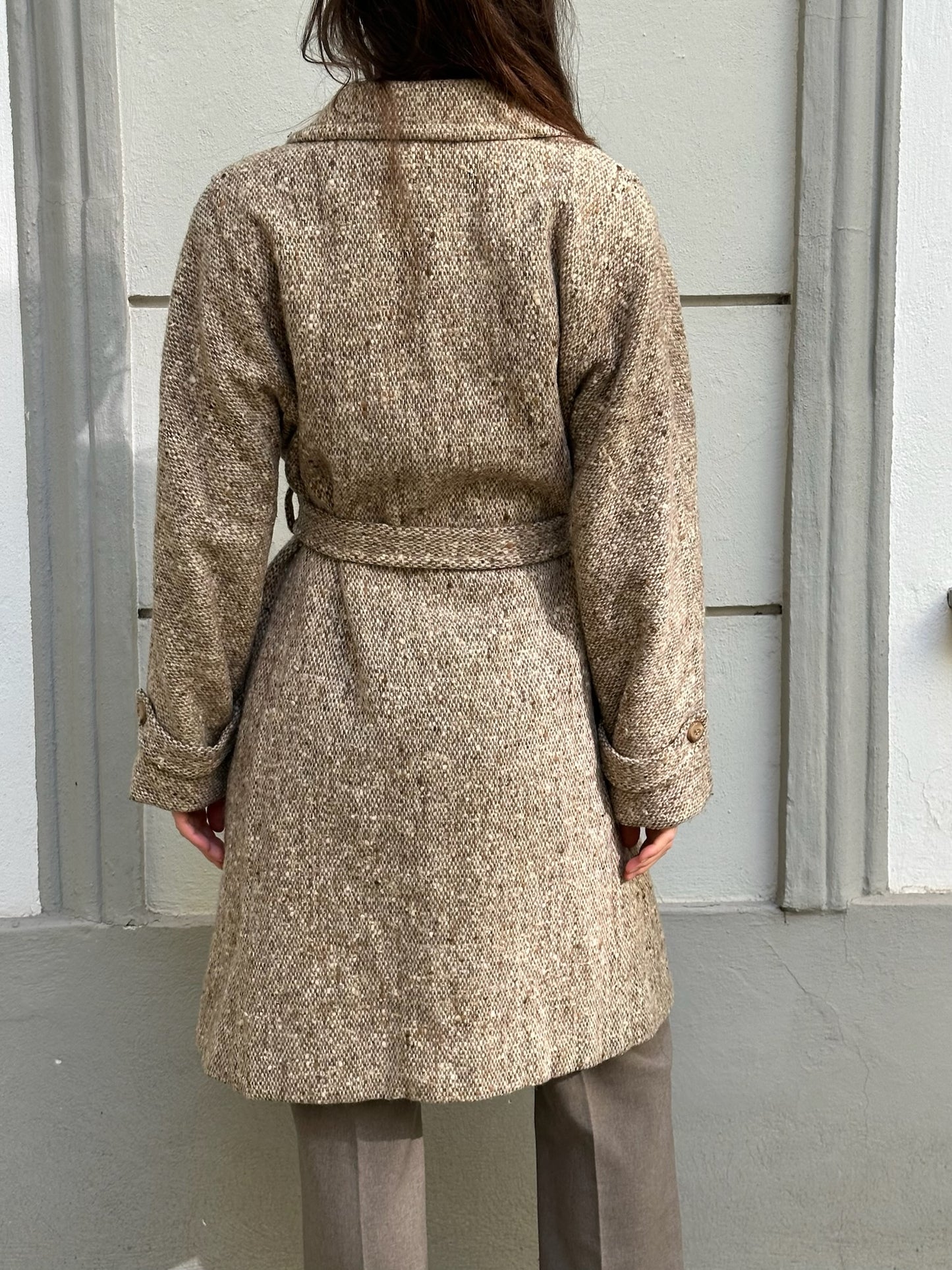 Vintage 100% Wool Light Brown/Beige Belted Coat M
