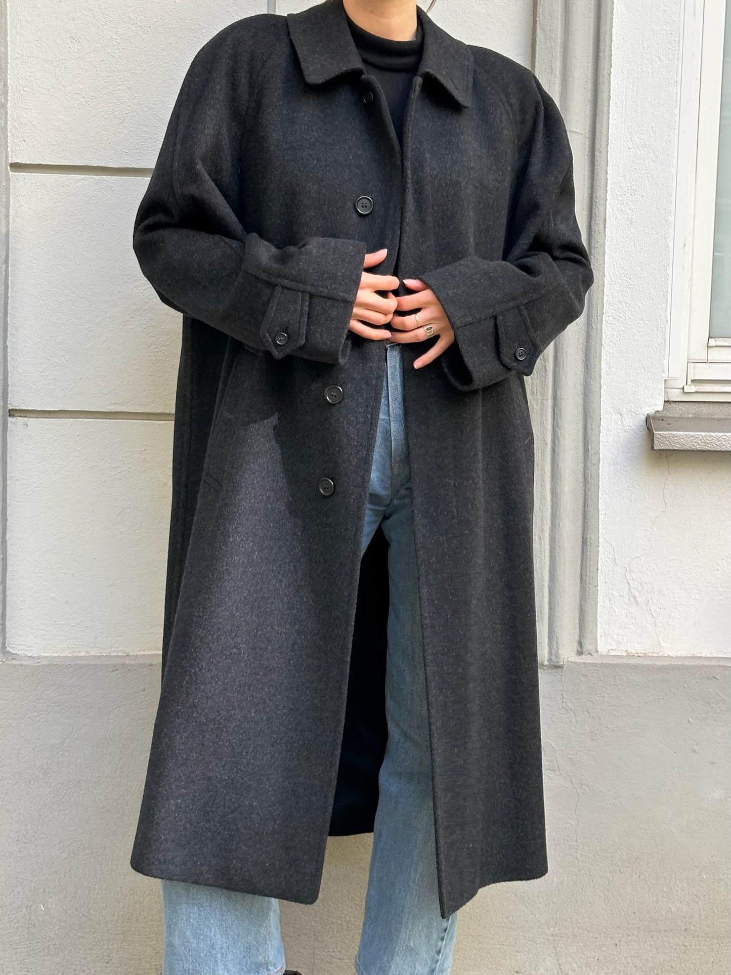 Vintage Burberry's 100% Wool Dark Gray Coat Men's L