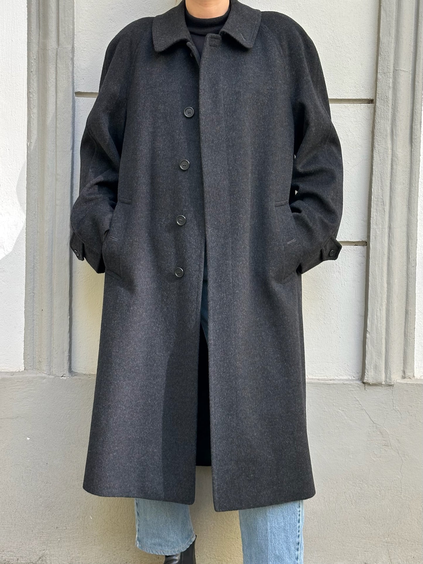 Vintage Burberry's 100% Wool Dark Gray Coat Men's L