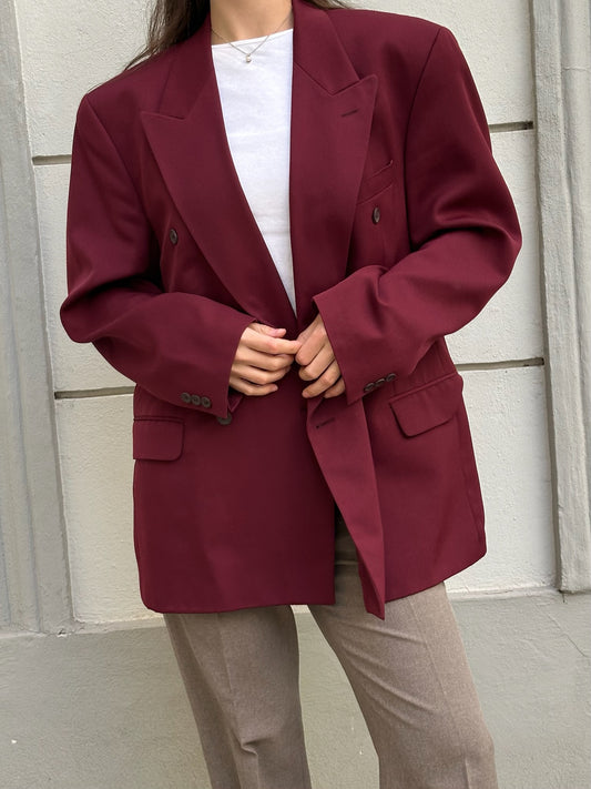 Vintage Wool Burgundy Oversized Blazer L