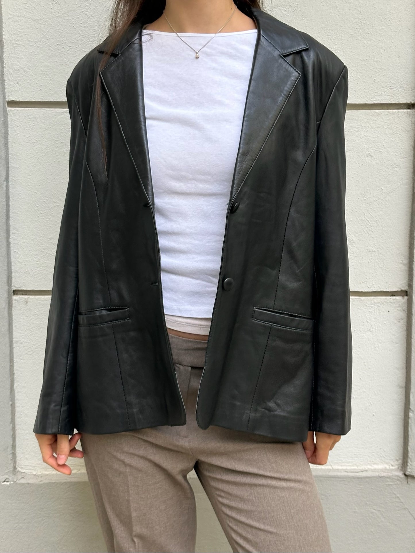 Vintage 100% Genuine Leather Black Blazer Jacket M
