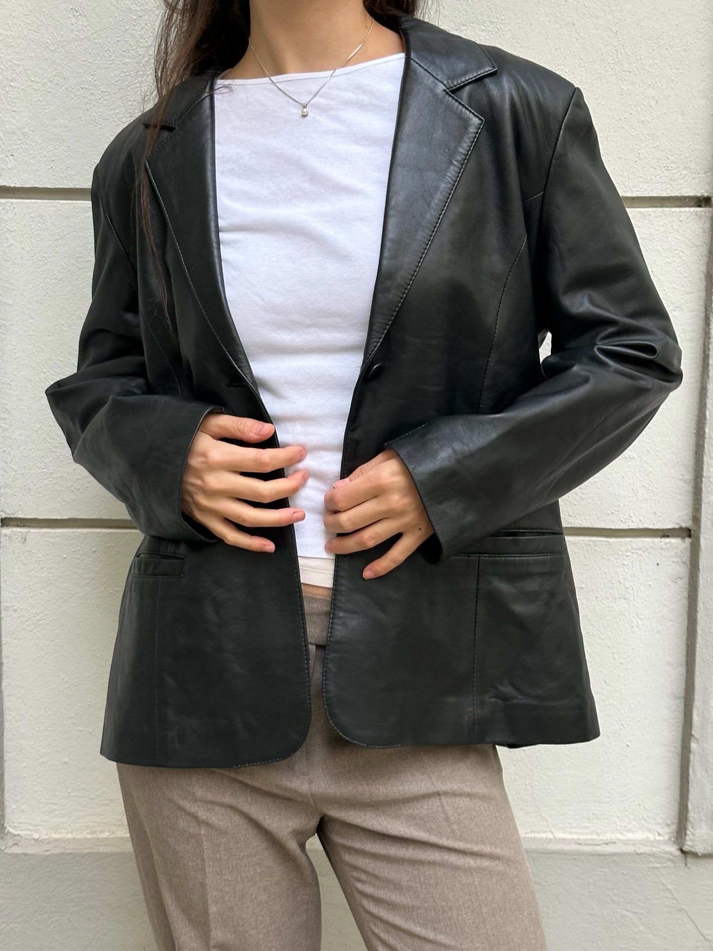 Vintage 100% Genuine Leather Black Blazer Jacket M