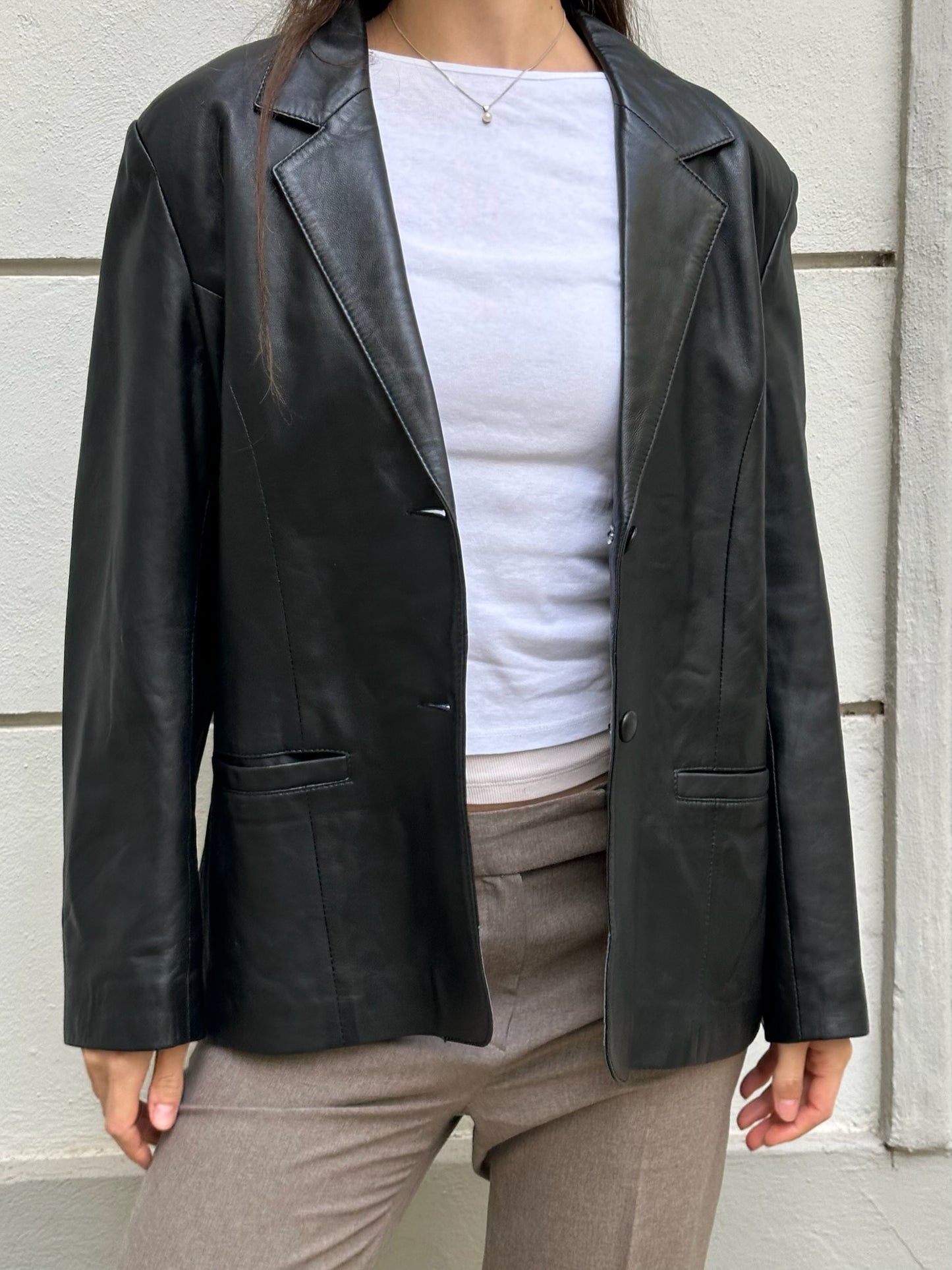 Vintage 100% Genuine Leather Black Blazer Jacket M