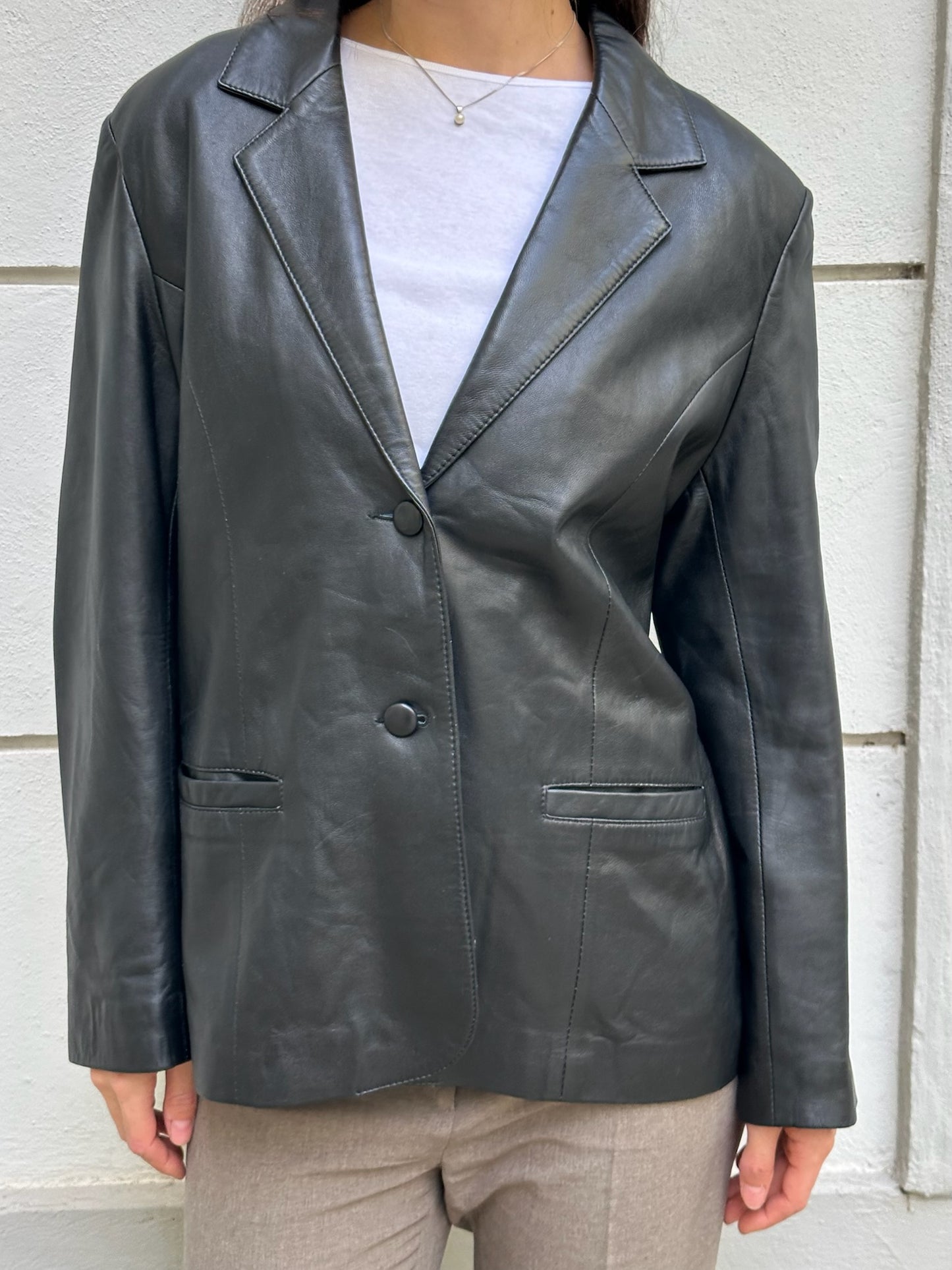 Vintage 100% Genuine Leather Black Blazer Jacket M