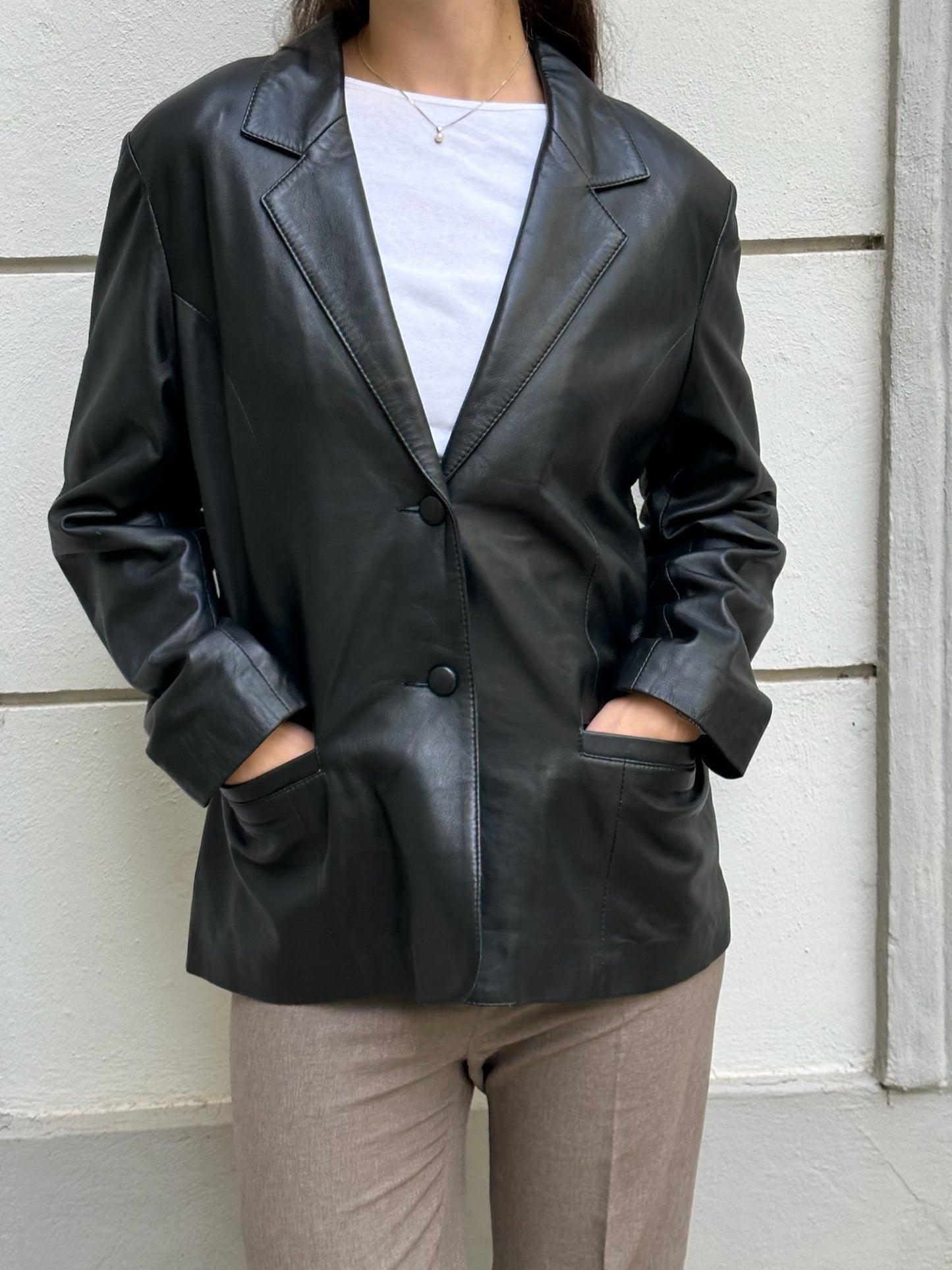 Vintage 100% Genuine Leather Black Blazer Jacket M