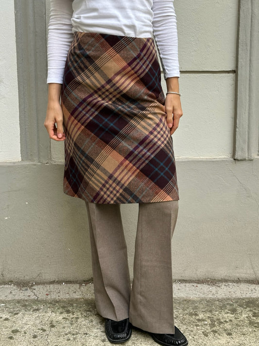 Vintage Wool Blend Plaid Knee Length Skirt S