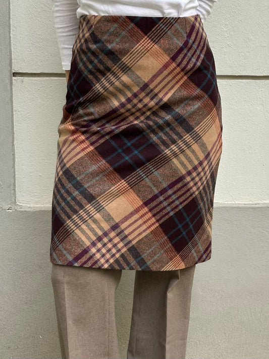 Vintage Wool Blend Plaid Knee Length Skirt S