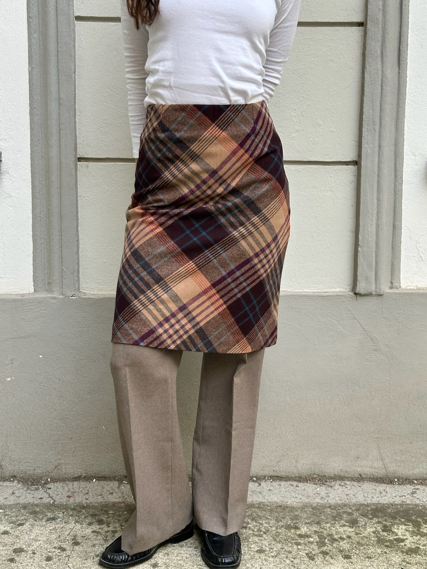 Vintage Wool Blend Plaid Knee Length Skirt S