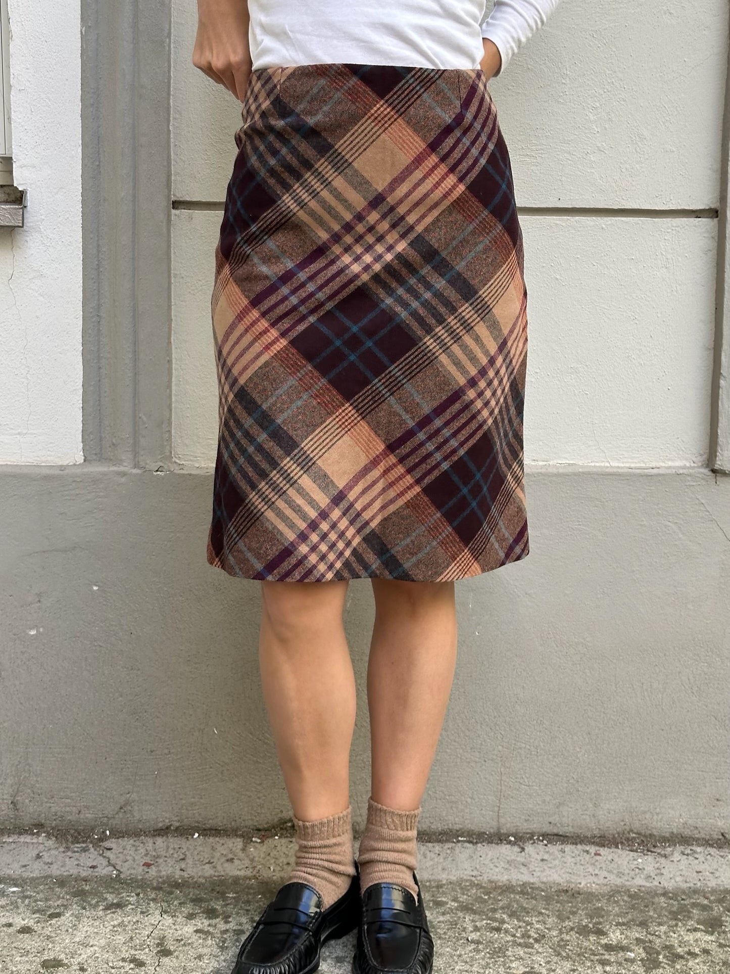 Vintage Wool Blend Plaid Knee Length Skirt S