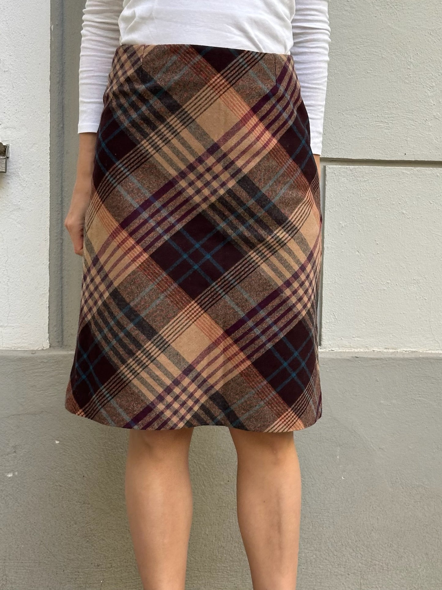 Vintage Wool Blend Plaid Knee Length Skirt S