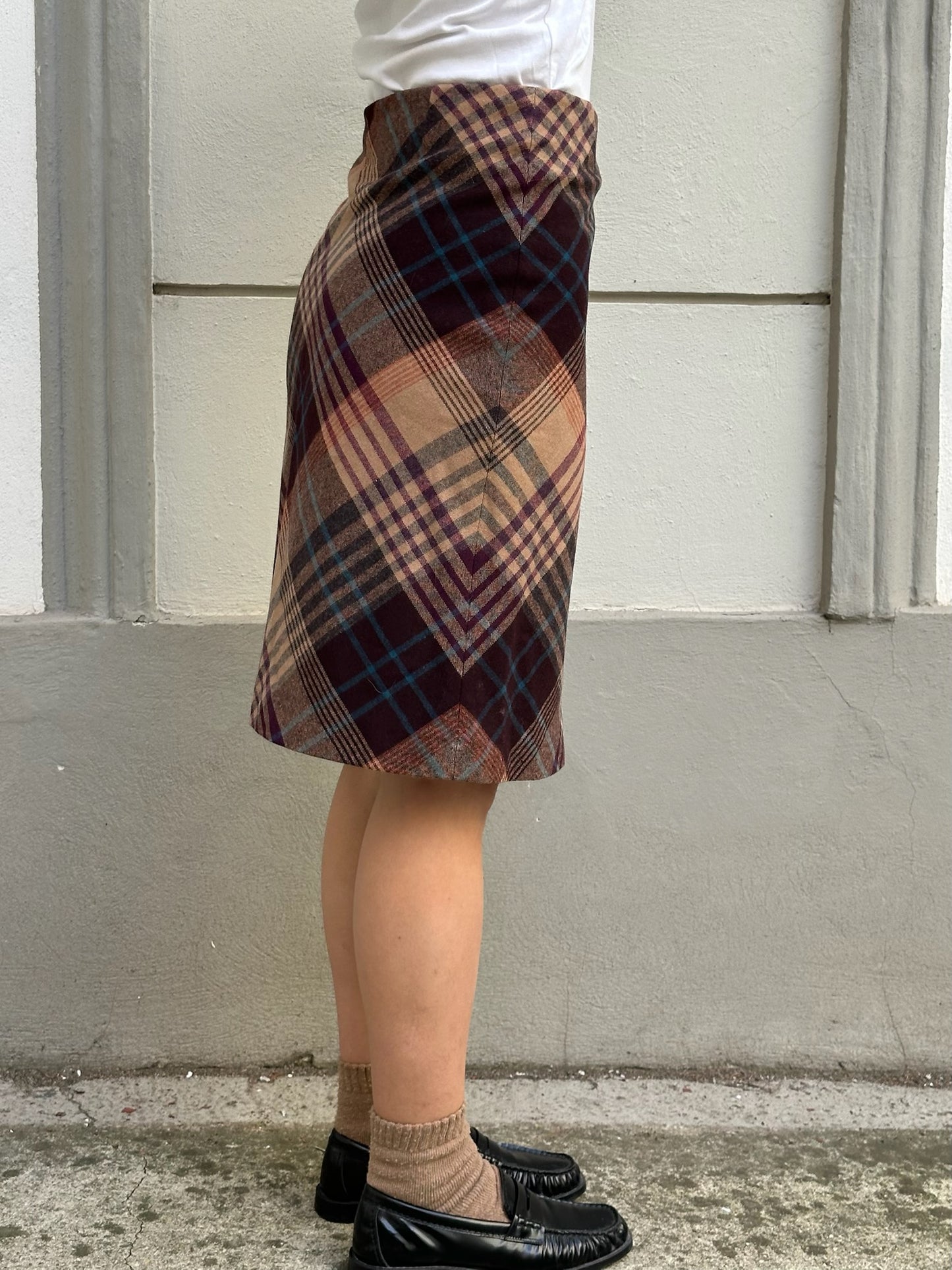 Vintage Wool Blend Plaid Knee Length Skirt S