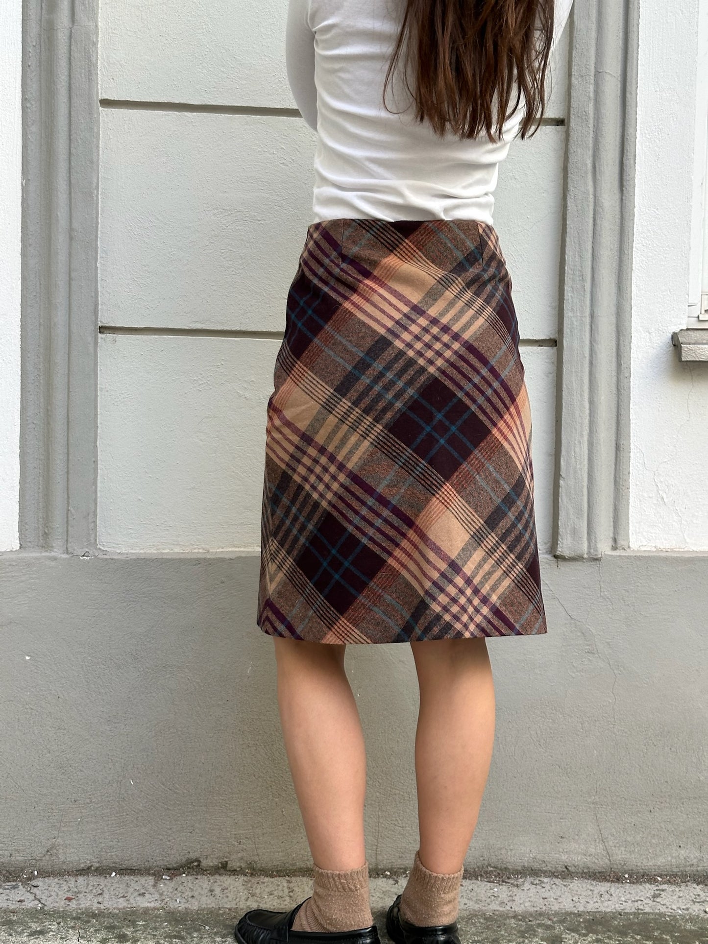 Vintage Wool Blend Plaid Knee Length Skirt S