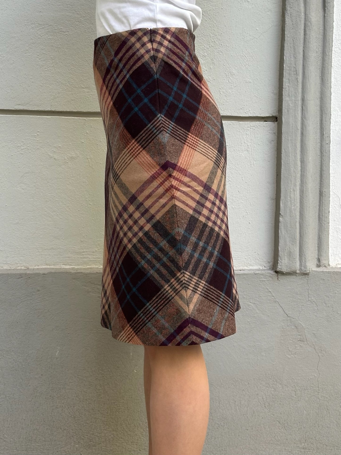 Vintage Wool Blend Plaid Knee Length Skirt S
