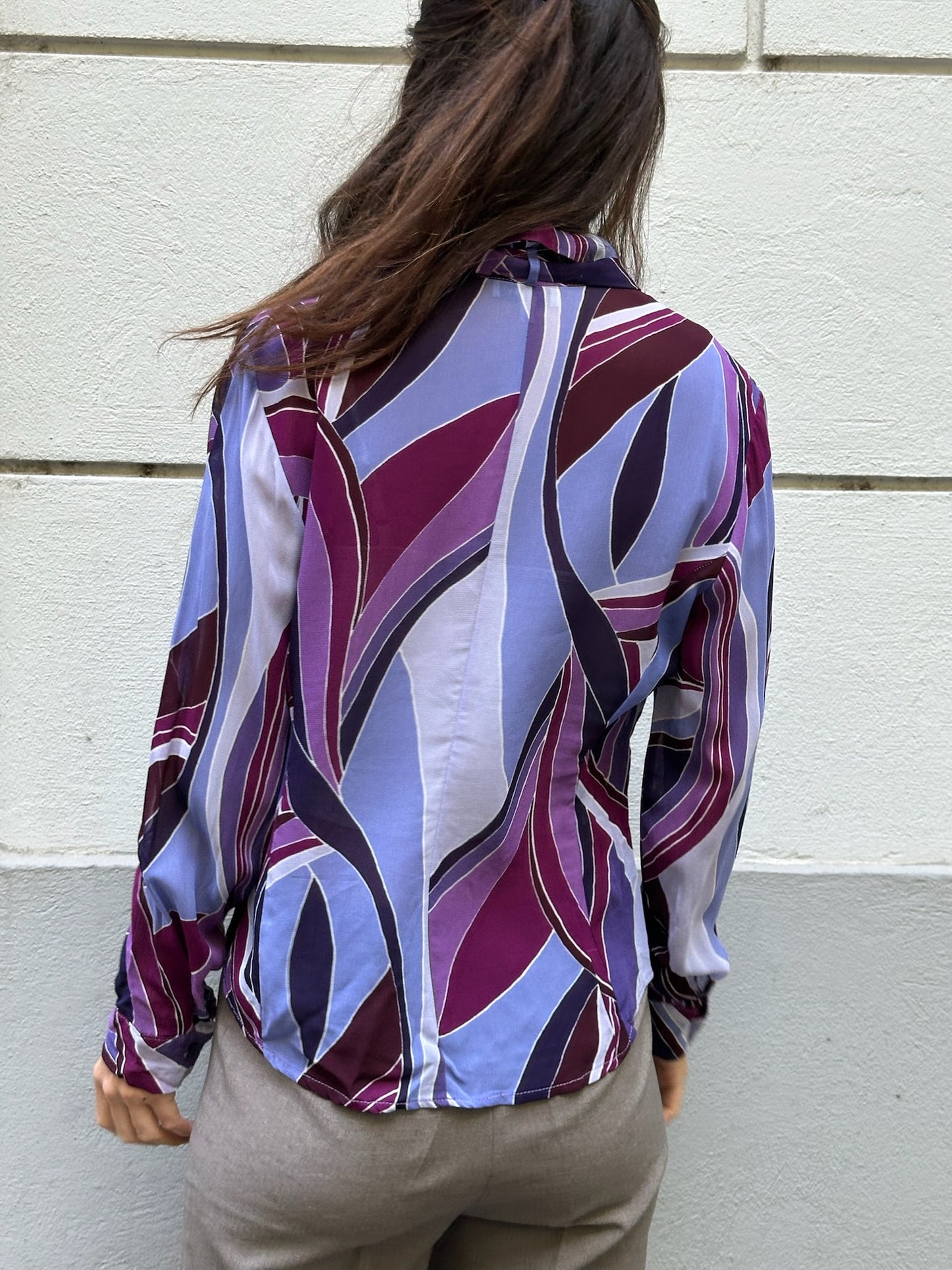 Vintage 100% Viscose Purple Long Sleeve Button Down Blouse S/M