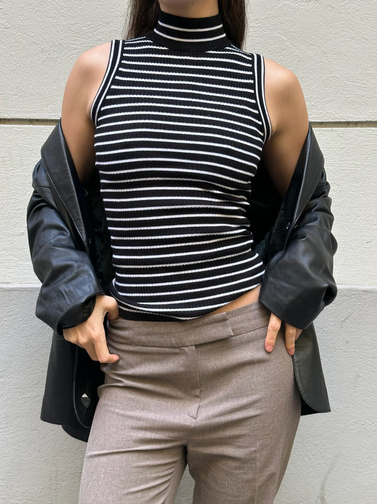 Michael Kors Black & White Stripe Turtleneck Top XS/S