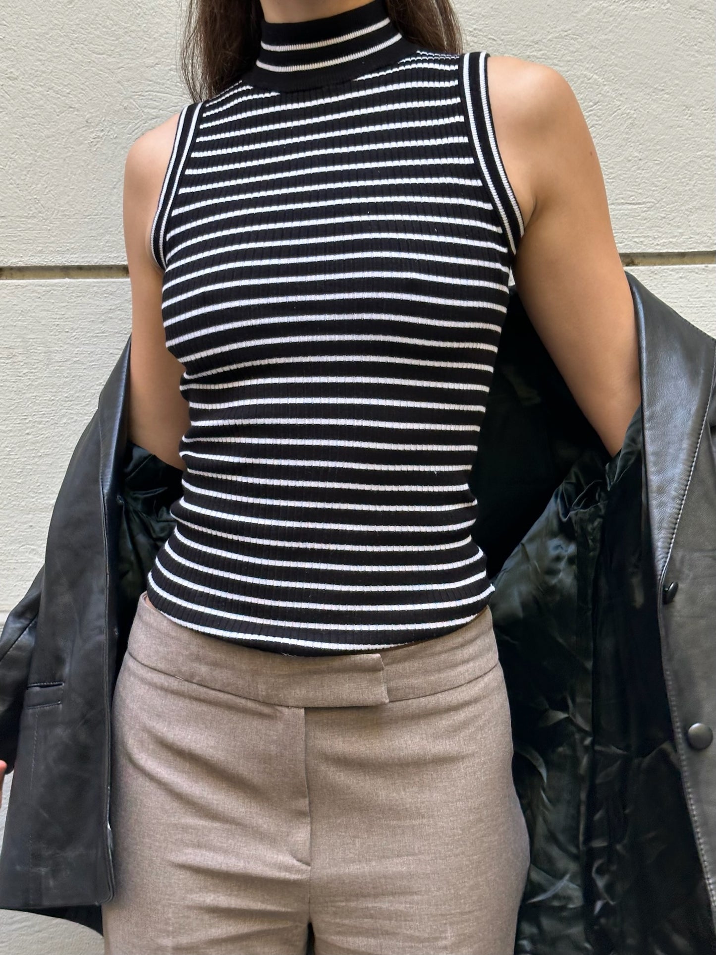 Michael Kors Black & White Stripe Turtleneck Top XS/S
