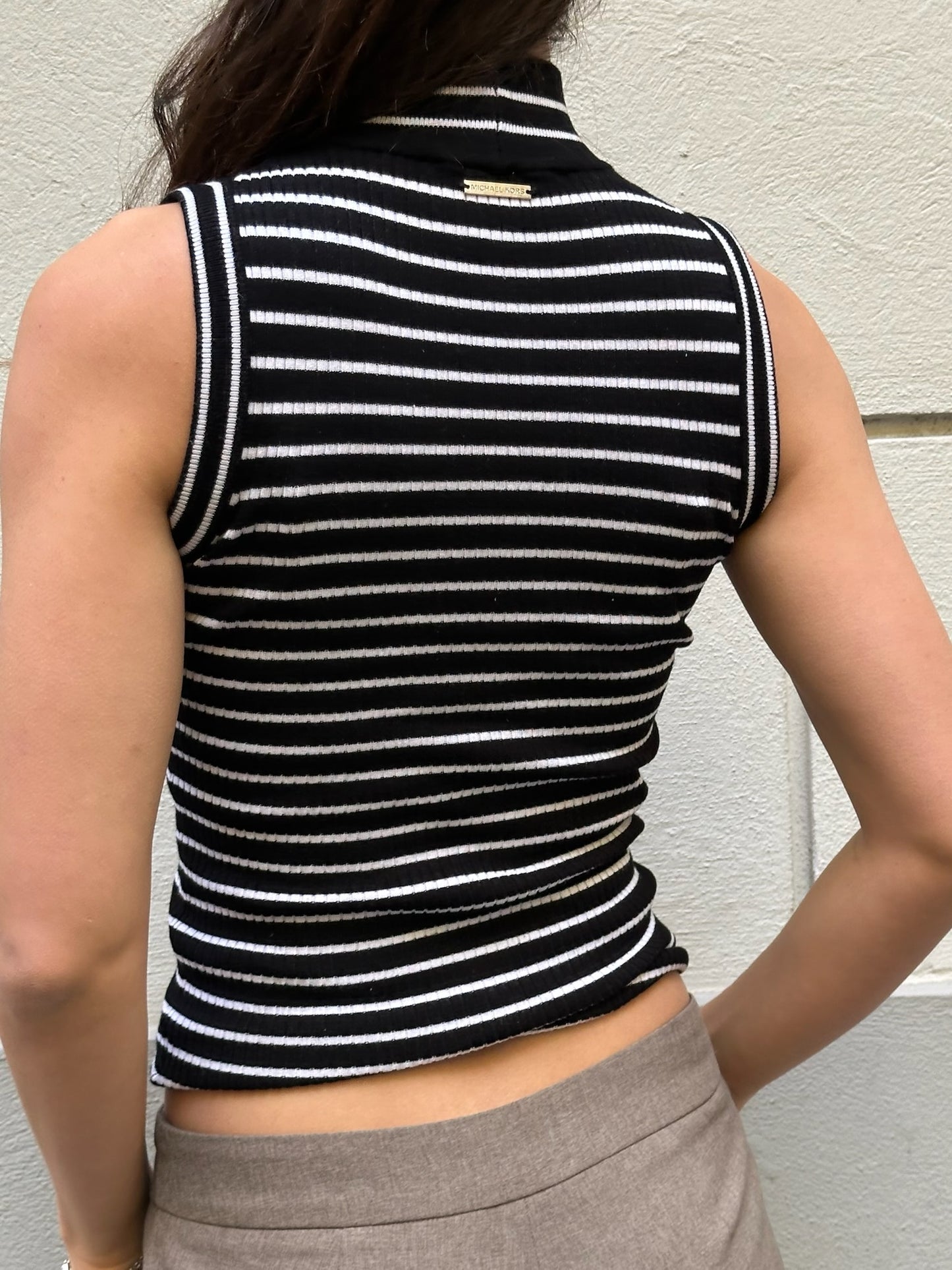 Michael Kors Black & White Stripe Turtleneck Top XS/S