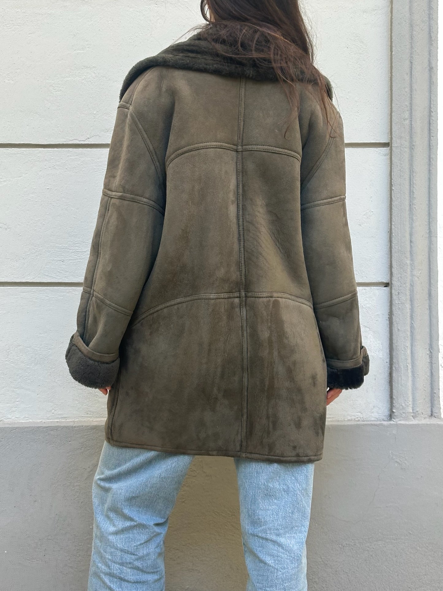 Vintage Dark Green 100% Genuine Shearling Coat M