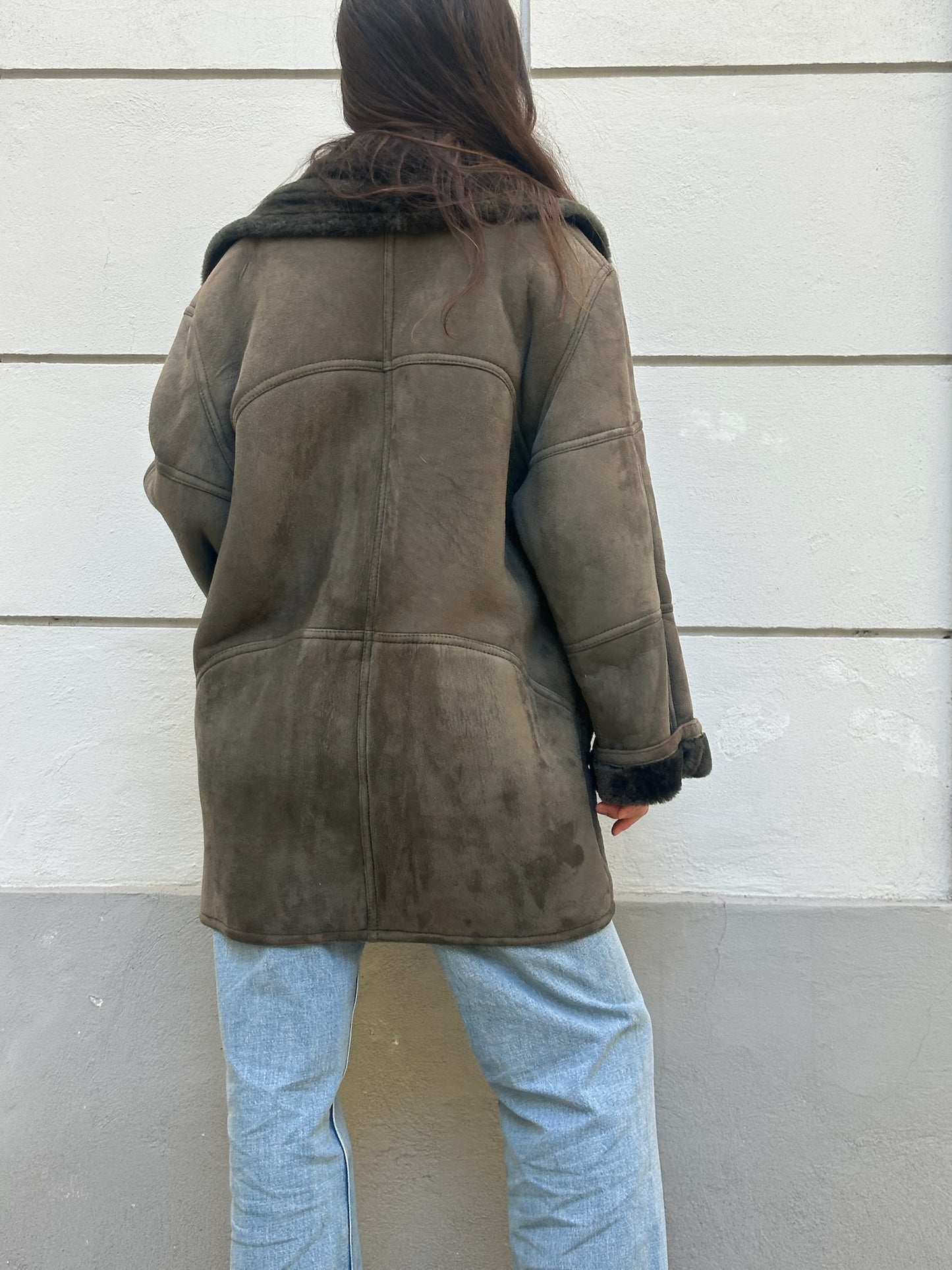 Vintage Dark Green 100% Genuine Shearling Coat M