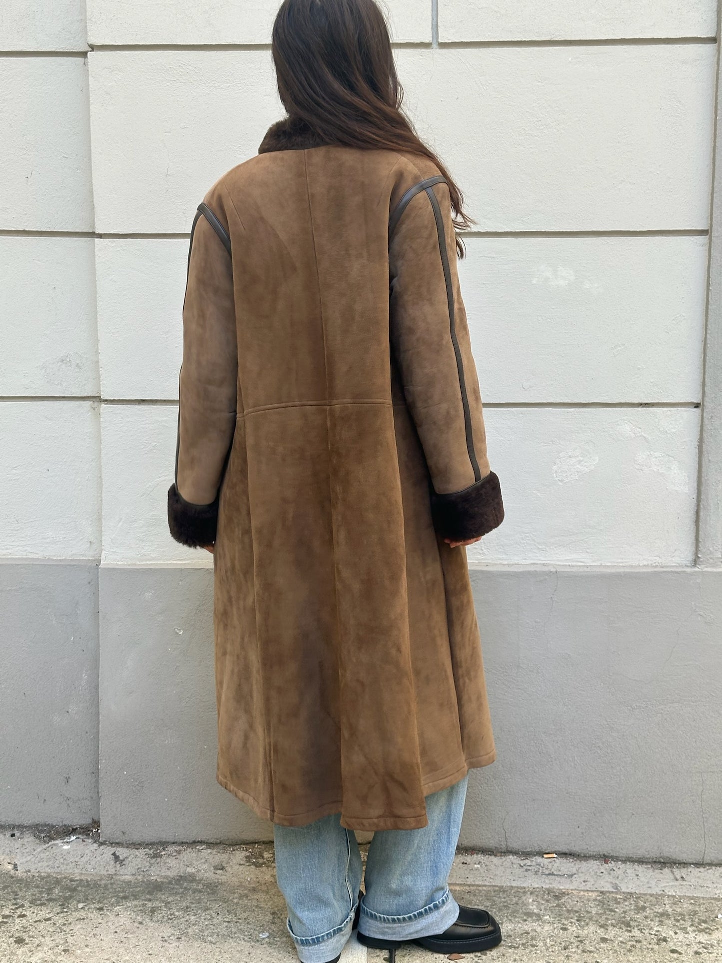 Vintage 100% Genuine Shearling Long Brown Coat S/M