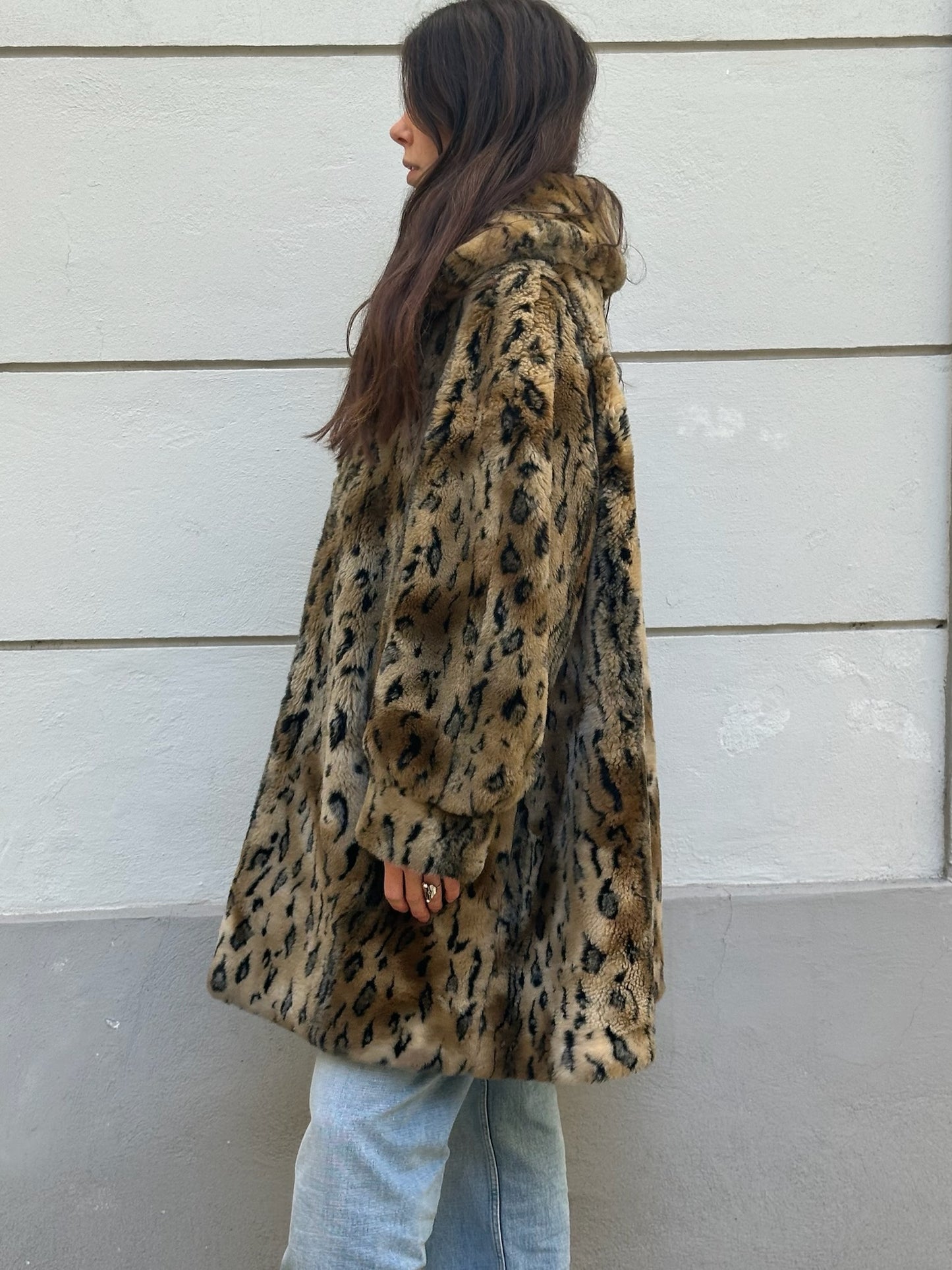 Vintage Cheetah/Leopard Print Faux Fur Coat M