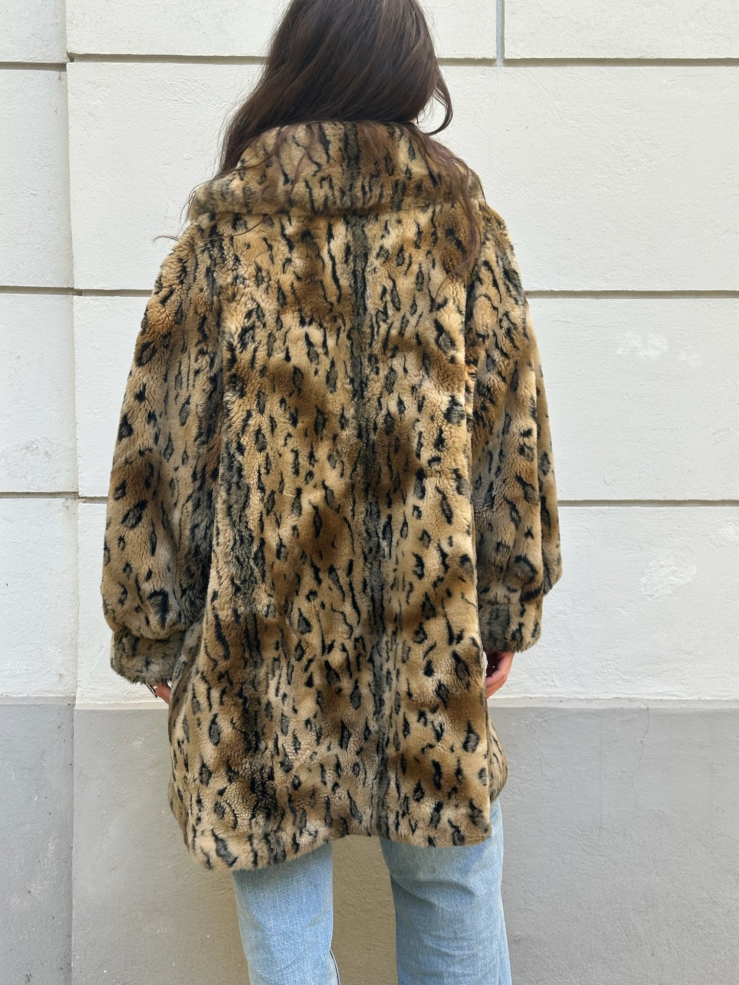 Vintage Cheetah/Leopard Print Faux Fur Coat M