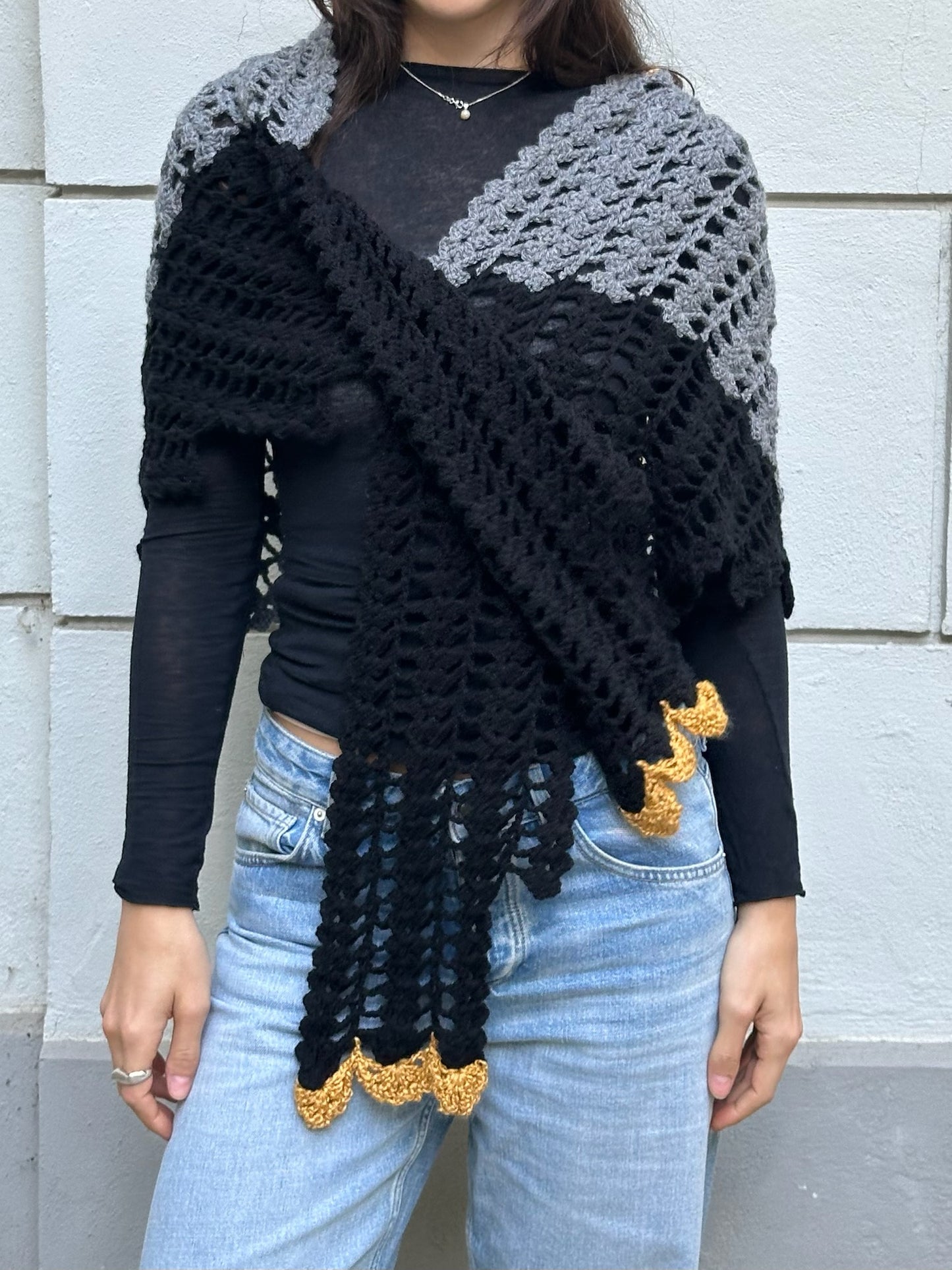 Vintage Hand Knit Owl Shawl One Size