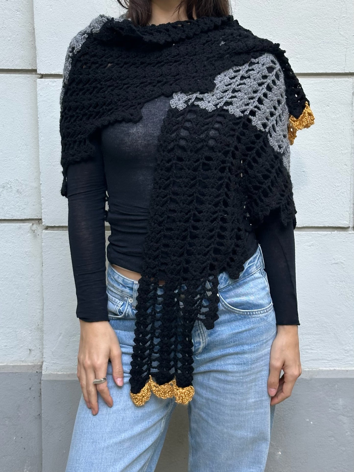 Vintage Hand Knit Owl Shawl One Size