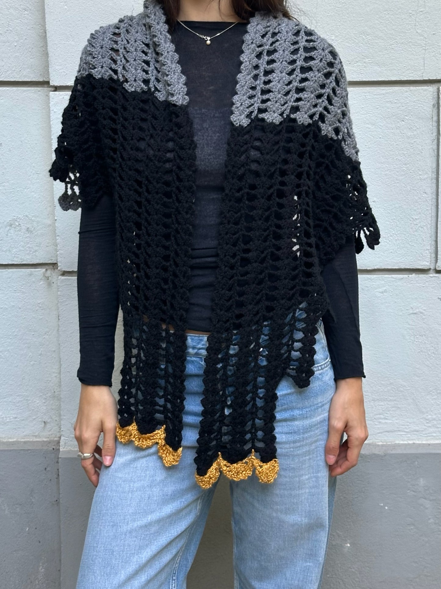 Vintage Hand Knit Owl Shawl One Size