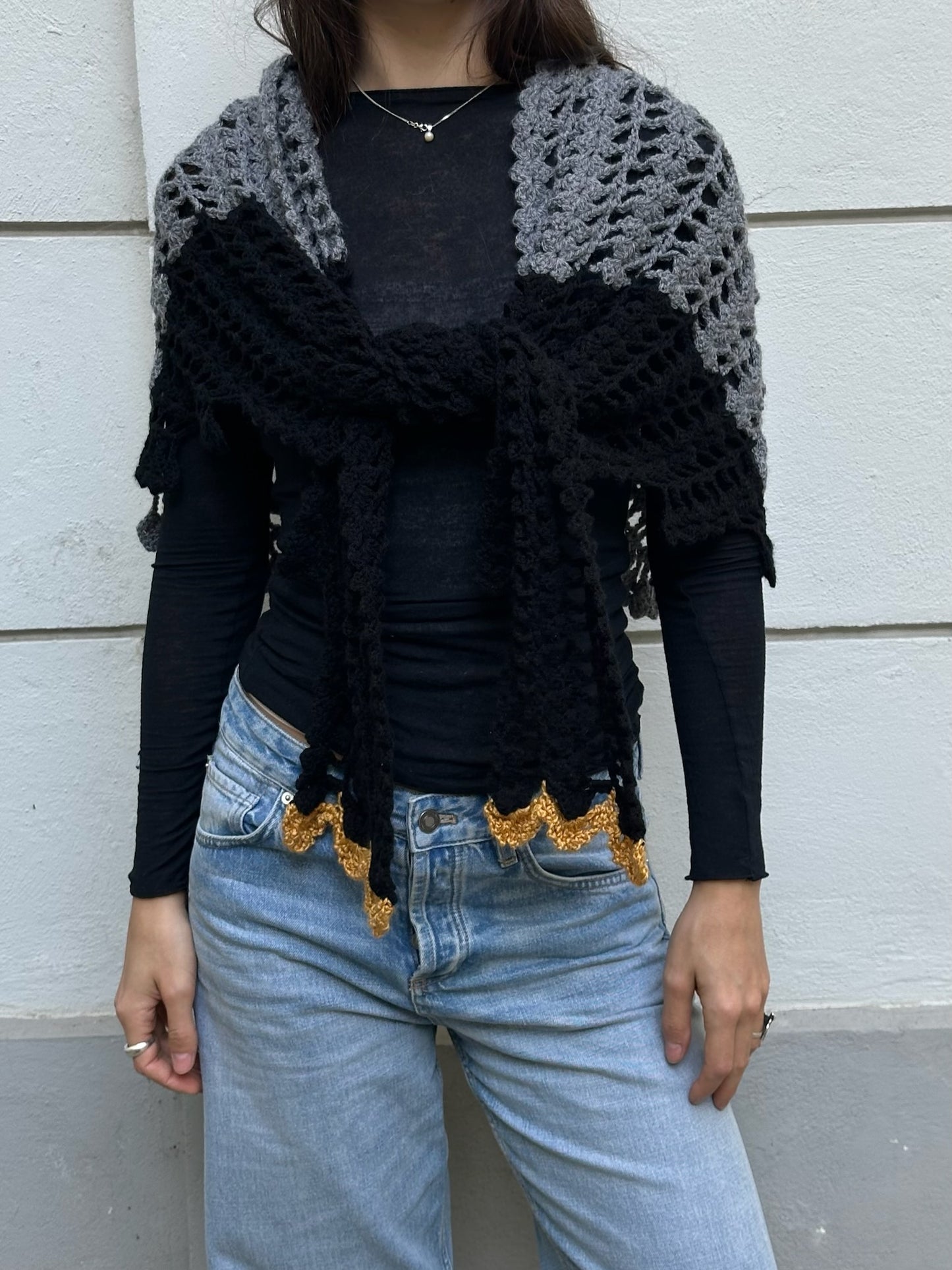 Vintage Hand Knit Owl Shawl One Size