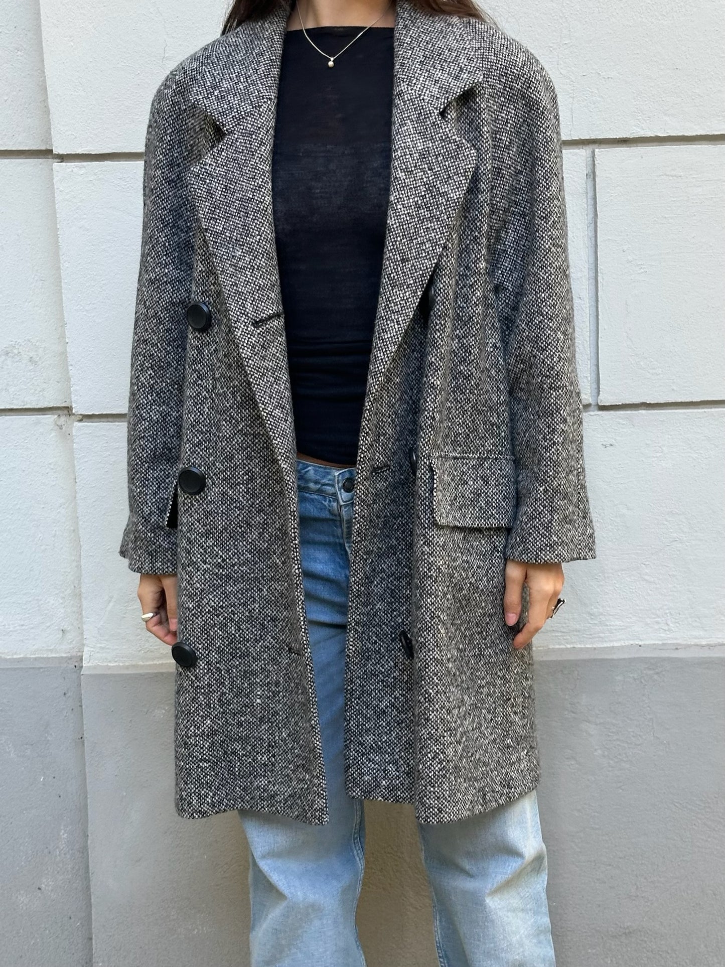 Vintage Black/Gray/White Wool Blend Coat M