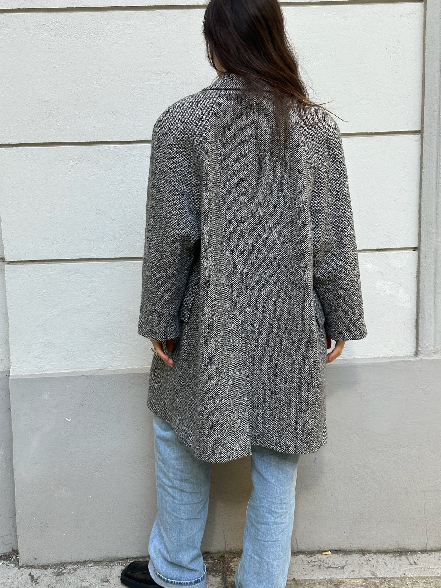 Vintage Black/Gray/White Wool Blend Coat M