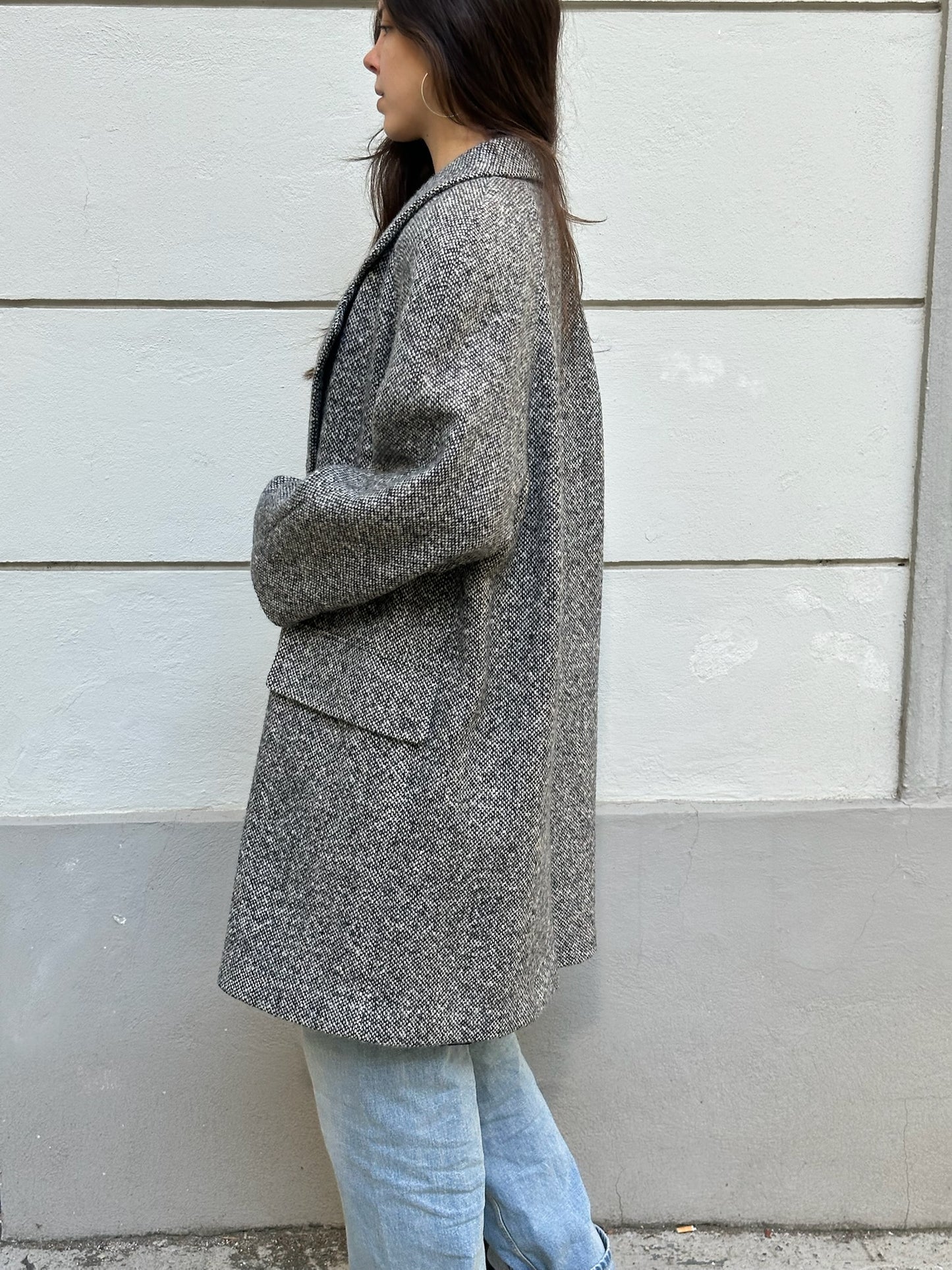 Vintage Black/Gray/White Wool Blend Coat M